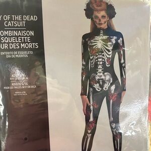 Day of the Dead Dios De Los Muertos Skeleton Catsuit Unitard 1 Pc Costume NEW